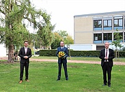 Mit Abstand anlässlich der Amtsübergabe Oktober 2020 (v.l.n.r.): Steffen Krach (SenV_WiFo Berlin), Prof. Dr. Sebastian Schröer-Werner (Rektor EHB), Bischof Dr. Christian Stäblein (EKBO)