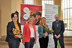 Pfarrerin Dagmar Kelle, Ausbildungsleiterin des Wichern-Kollegs, Stiftsvorsteherin Anne Hanhörster, Professorin Dr. Kristina Dronsch und Prof. Dr. Sebastian Schröer-Werner, Rektor, von der EHB. (v.l.n.r)